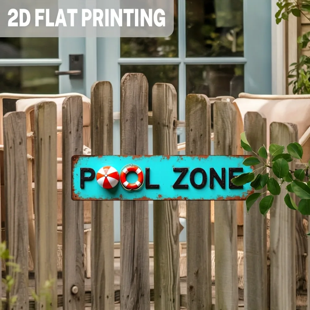 ديكور حائط معدني مسطح ثنائي الأبعاد لمنطقة حمام السباحة العتيقة - قطعة واحدة بتصميم حلقة الحياة الفيروزية والأحمر مقاس 15.74 × 3.93 بوصة، ديكور بحري لجانب حمام السباحة