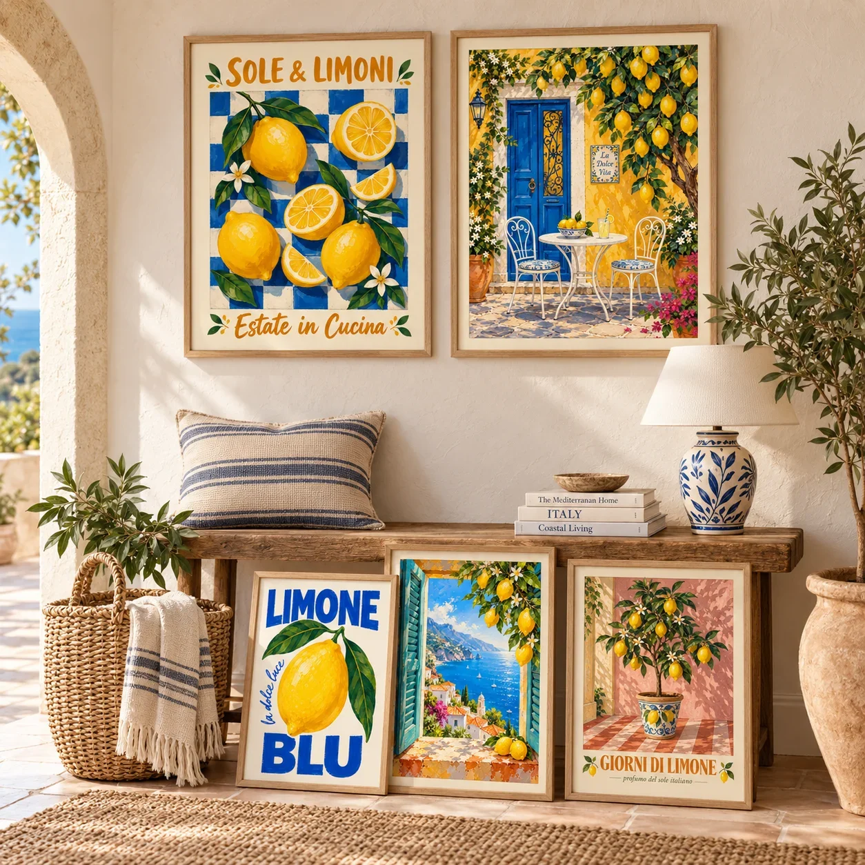 1pc frameless Canvas Painting Original Italian Lemon Tree Landscape Canvas Prints Mediterranean Wall Art Cottagecore Poster Spri