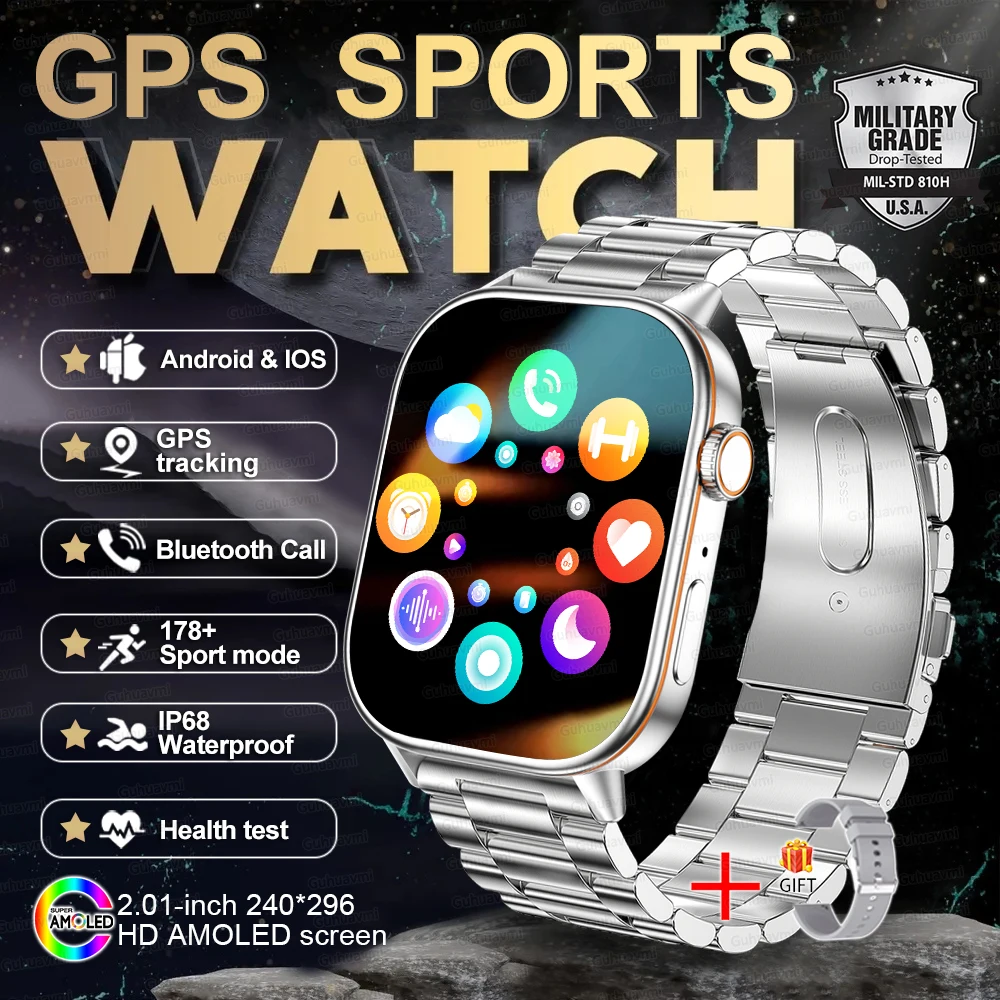 Neue GPS-Militär-Smartwatch mit Eingebautem GPS-Kompass Höhenmesser Barometer 10ATM IP69K Wasserdicht AMOLED BT-Anruf Smartwatch