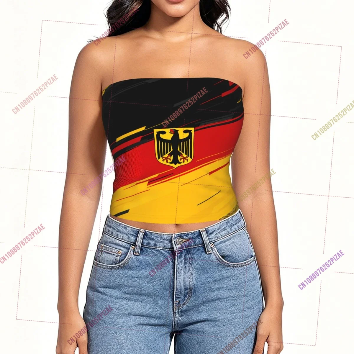 2026 Germany Flag Shoulder Strapless Tube Top Sleeveless Slim Fit Cropped Tank Tops Casual Summer Basic Streetwear Y2k