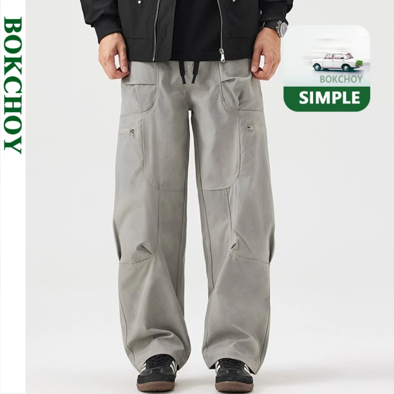 

2025 Autumn New Loose Cargo Multi-pockets Straight Pants for Men Clothing Drawstring Comfort Male Trouser GF258112