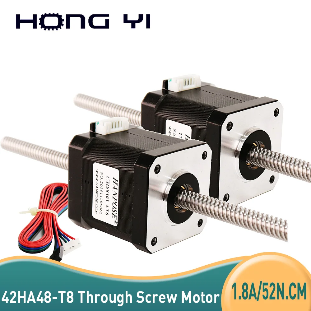 Free Ship NEMA17 42 Series Motor through screw stepper motor 42HA84-T8*2-400mm 1.8A 52N.cm For 3D Printer Monitor Equipment