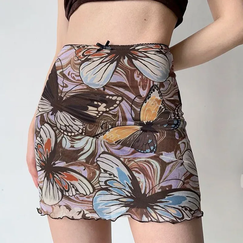 

Summer New Buttock Print High Waisted Slim Fitting Wooden Ear Edge Skirt for Women