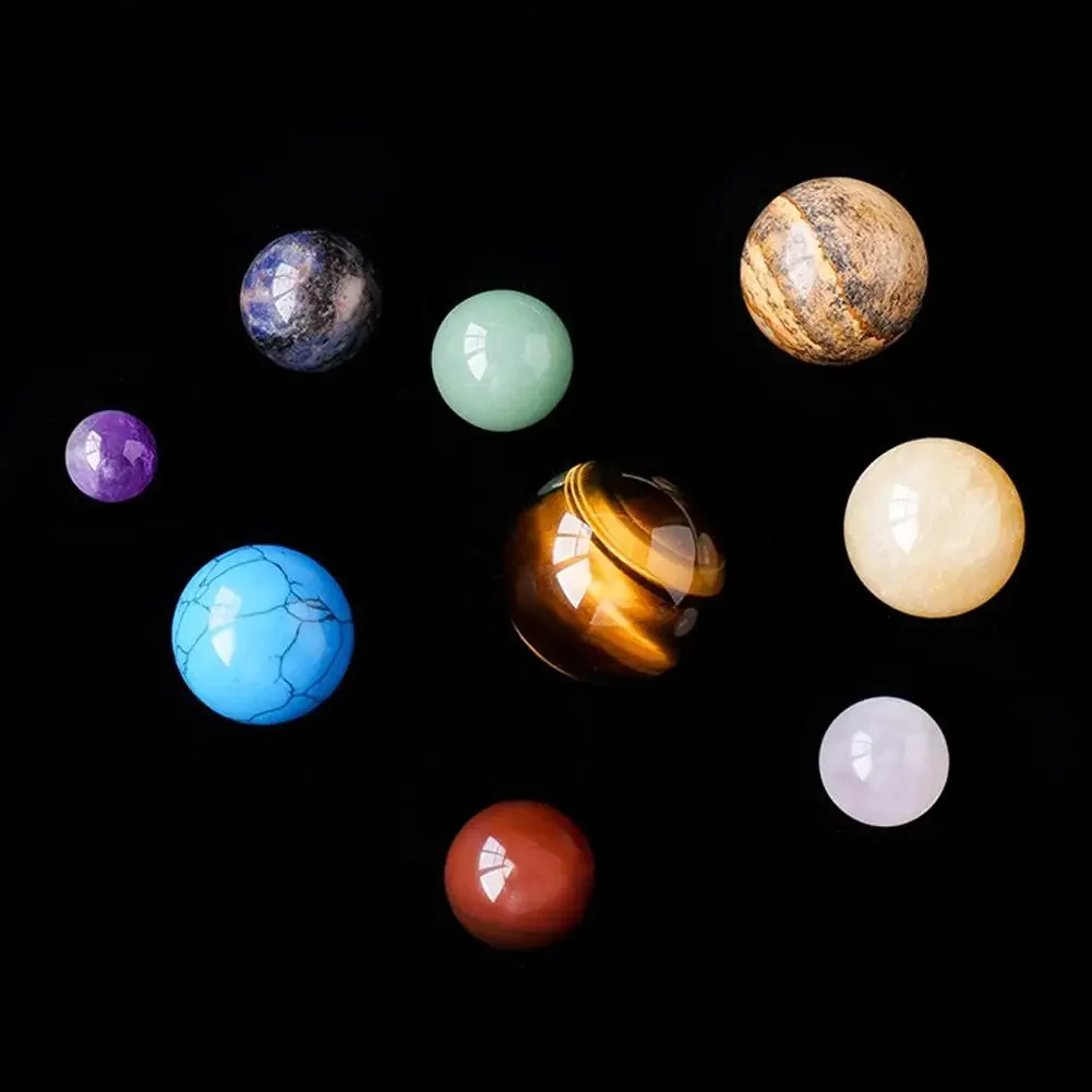 Natural Crystal 9 Planets Ball Solar Sun System Rock Quartz Stones Beads Energy Sphere Galaxy Model Globe Montessori Kids Toys