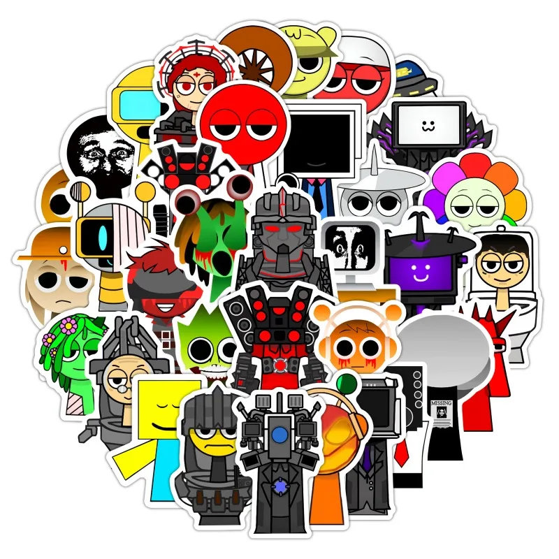 

52Pcs Sprunki Funny Anime Stickers Cartoon Cute Decals Guitar Phone Bicycle Laptop Notebook Luggage Car Graffiti Kids Sticker
