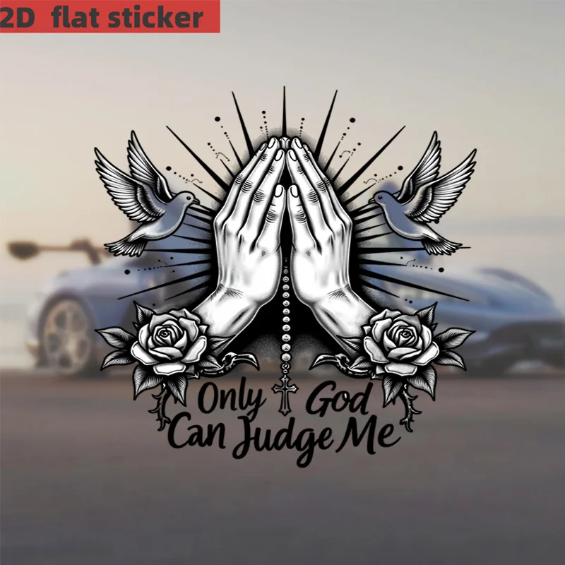 Double Pack Praying Hands & Dove Christian Faith Sticker - Self Adhesive Waterproof Vinyl Decal with 'Only God Can Judge