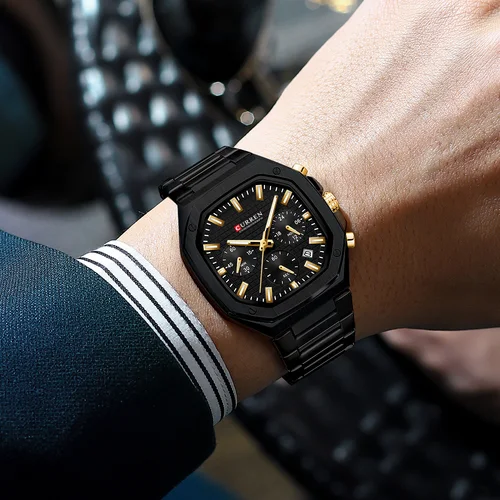 Imagen 2 del producto CURREN Reloj cronógrafo cuadrado de acero inoxidable para hombre con versatilidad informal y fecha Reloj de pulsera de cuarzo con diseño de inspiración vintage