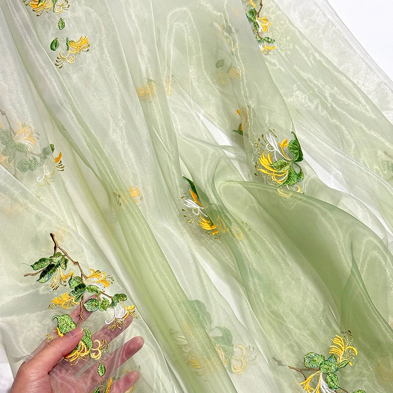 

1M Pomegranate Embroidery Chiffon Fabric Gradient Transparent Tulle Diy Sewing Cheongsam Chinese Costume Hanfu Shirts Dress