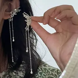 Y2K Fairy Butterfly Tassel Ear Clips Angel Ear Bone Clip Earring Elf Female Hole Cuff Hanging Earring Fashion Jewelry