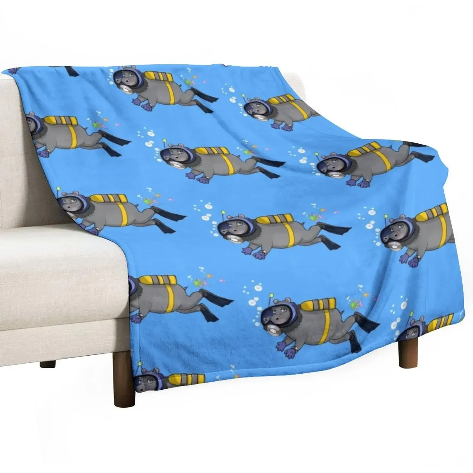 Diver Hippo Throw Blanket Travel Blankets For Bed Blankets