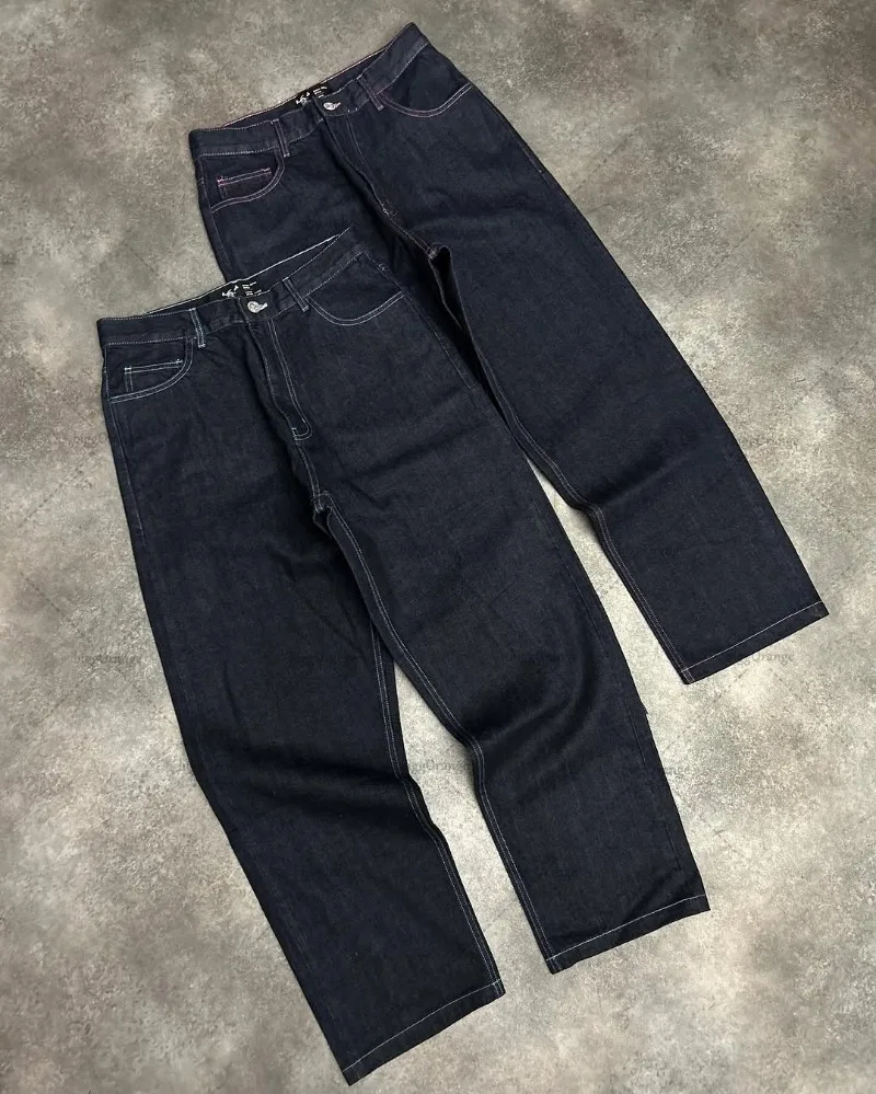 الأوروبية والأمريكية العصرية الشارع الشهير القوطية الشرير الهيب هوب فضفاض الجينز الرجال Harajuku عادية Y2K عالية الخصر واسعة الساق السراويل النساء