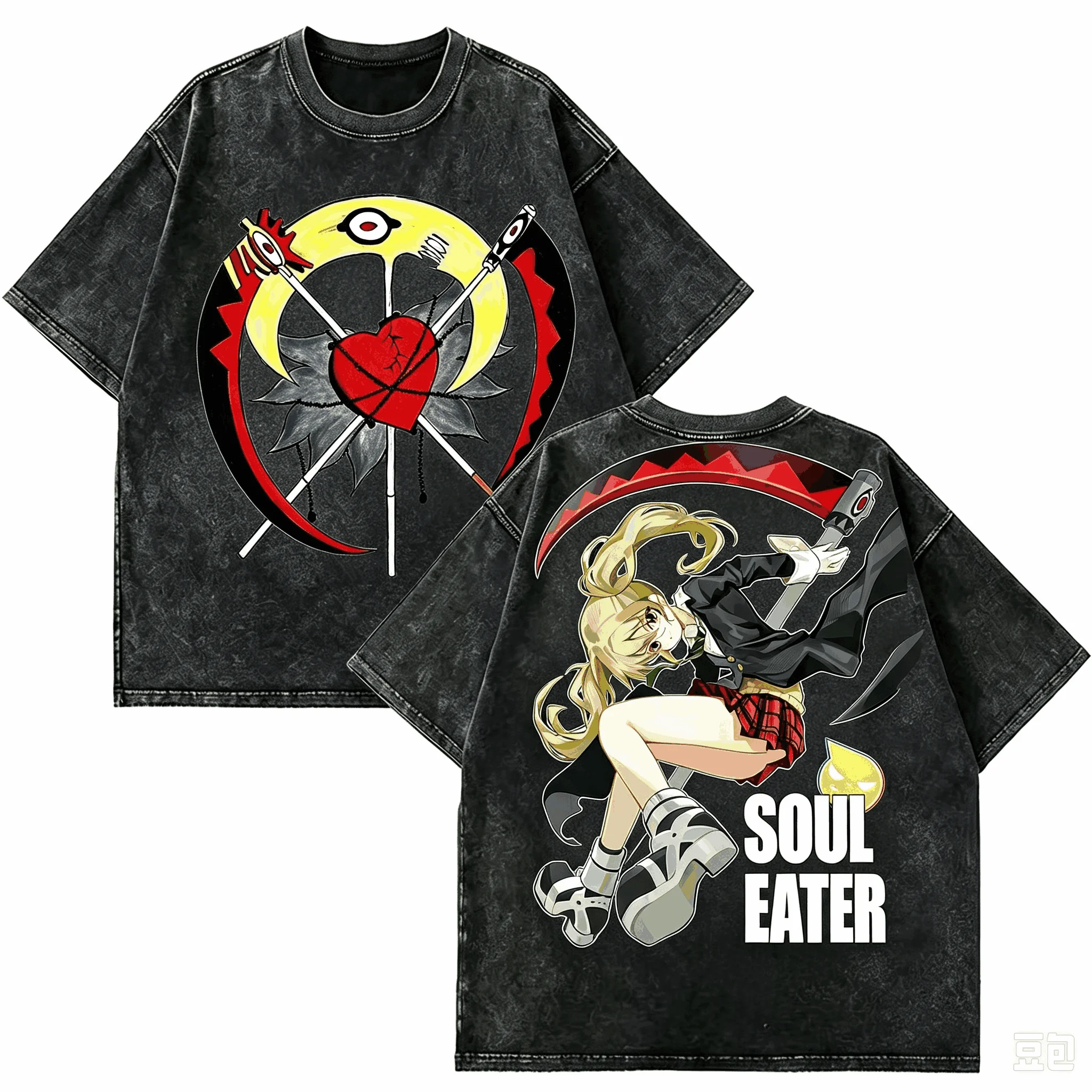Soul Eater Washed T-shirt Oversized Unisex Vintage Loose Streetwear Trendy Cotton Harajuku Comfortable hot product high quality