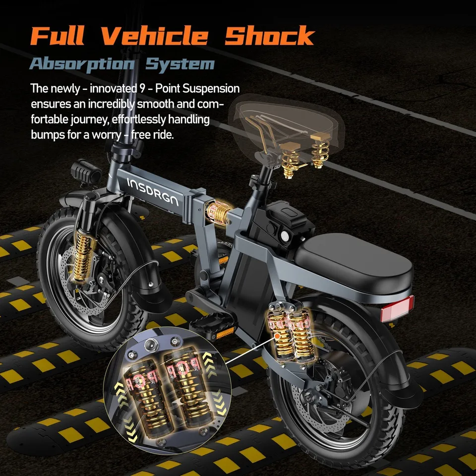 Adults & Teens Electric Bike, 14" Foldable City Commuter Dual Suspension E-Bike image 8