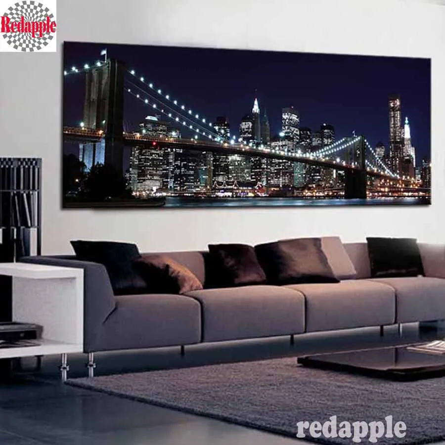 Diamond Painting Diamond Embroidery, New York, Brooklyn Bridge, Decorative Pictures, Rhinestones City Night, Home Decoration, 5D