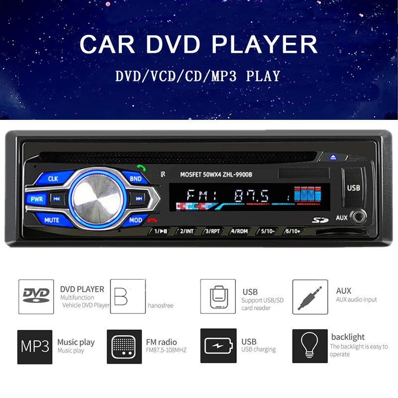 12V Single Din Car Radio DVD CD Player Bluetooth MP3 FM Stereo with Wireless Remote Control 9900B