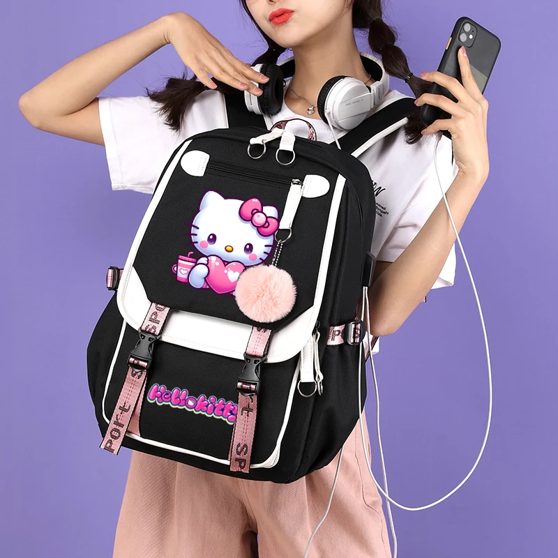 3Pcs/set Anime Hello Kitty Plecak płócienny dla mężczyzn Kobiety Torba podróżna Student Girl Boy Powrót do szkoły Schoobag Mochila