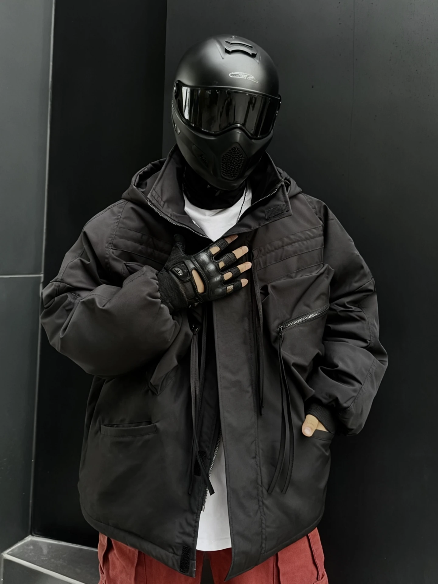 Heavy Industry Dark Mechanical Style Jacket Cotton Coat Thickened Large-Size Hip Hop Large Pocket Hooded Cotton-Padded