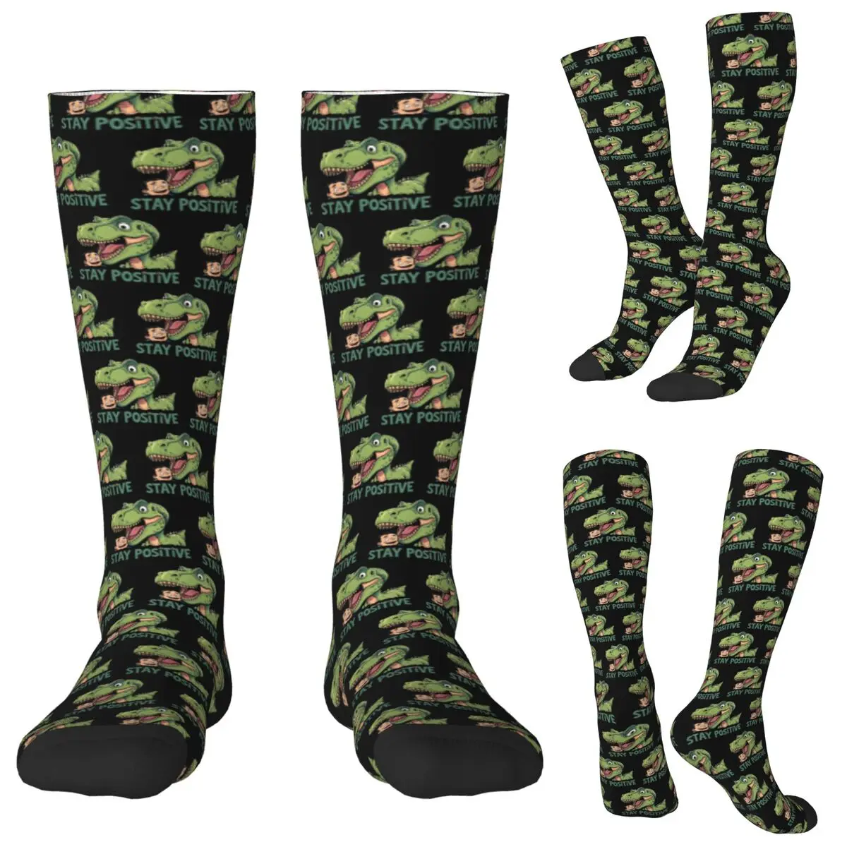 

Stay Positive Funny T-Rex Dinosaur Sticker Socks Harajuku Stockings All Season Long Socks Accessories for Man Woman Gifts