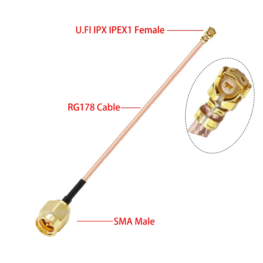 Adaptador de conector macho para fêmea SMA, IPX U.fl IPEX1, Cabo RF RG178, Pigtail Jumper para roteador Wi-Fi, Antena GPS, 10pcs por lote