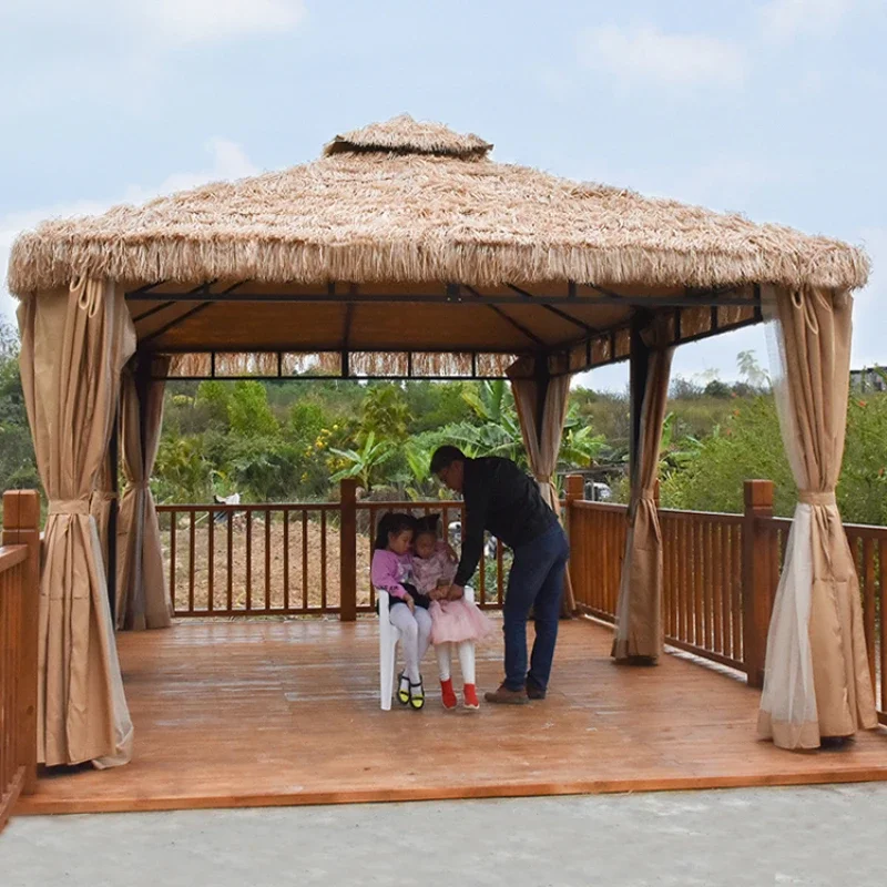 Outdoor farmhouse, courtyard, thatched pavilion simulation, straw thatched canopy, outdoor four corner tent umbrella