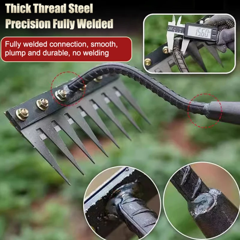 5/6/7/8 Teeth Carbon Steel Garden Hand Rake Agricultural Nail Harrow Detachable Multifunctional Farm Manganese Steel Metal Rake