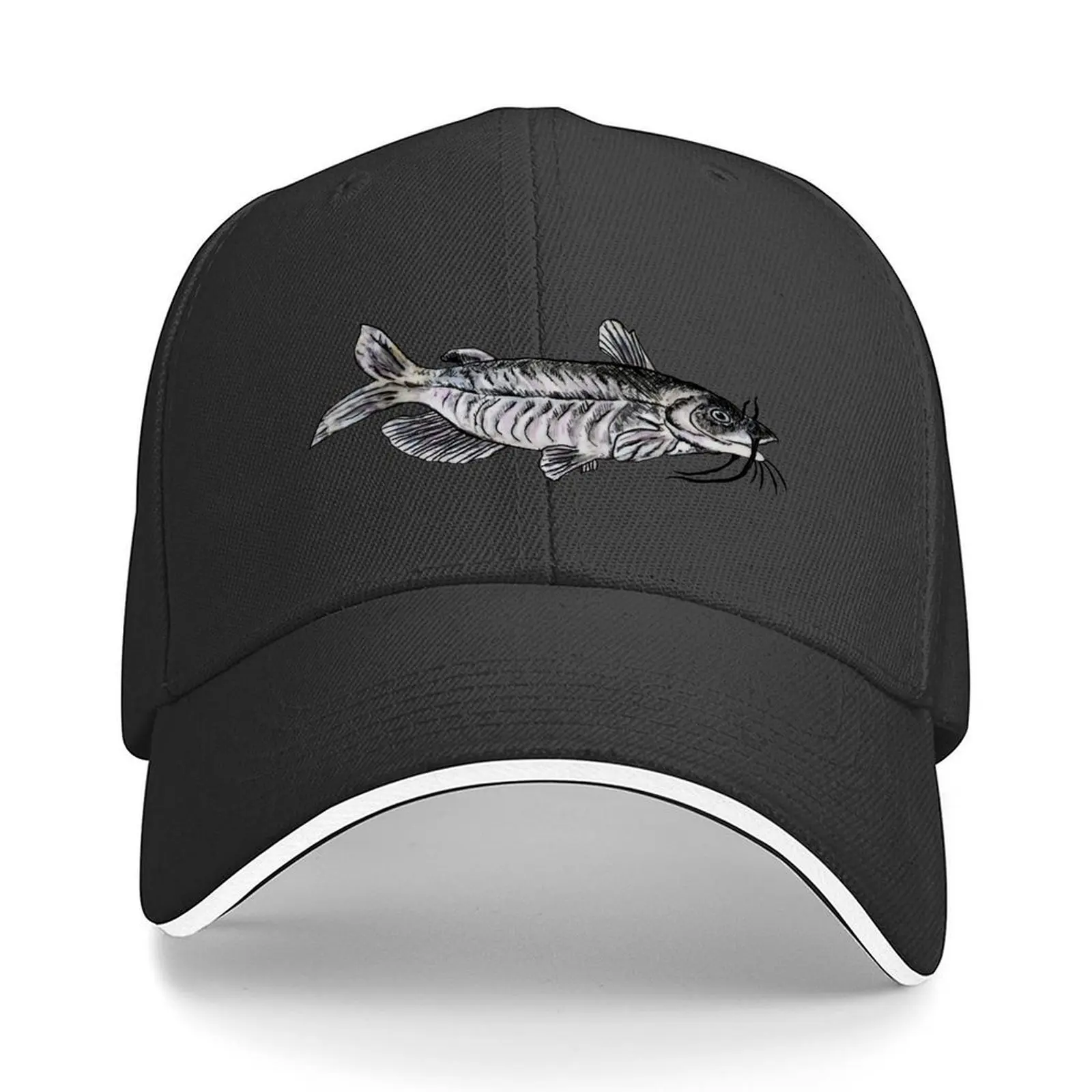

White Catfish Fish Drawing Baseball Cap Snap Back Hat Thermal Visor Beach New In The Hat For Women Men's