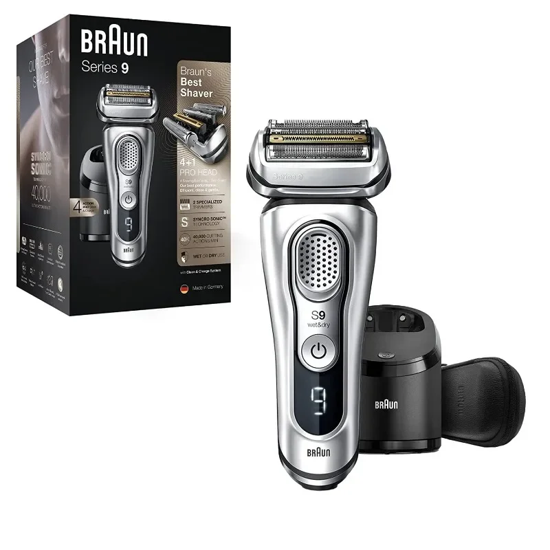 มีดโกนหนวดไฟฟ้า Braun สําหรับผู้ชาย, เครื่องโกนหนวดฟอยล์กันน้ํา, Series 9 9390cc, โกนแบบเปียกและแห้ง, พร้อมที่กันหนวดเคราแบบ Pop-Up สําหรับกรูมมิ่ง