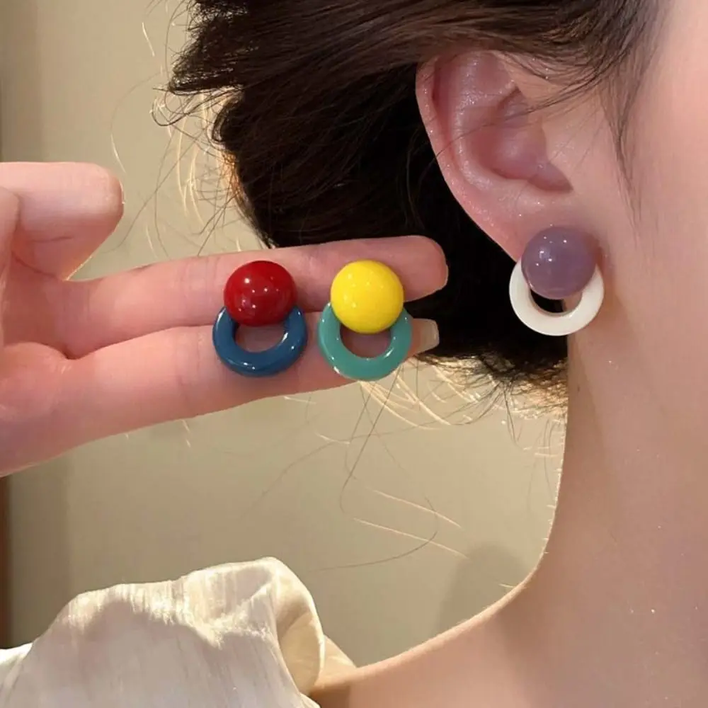 Fashion Color-Mixed Resin Stud Earrings Lightweight Korean Style Ball Stud Earrings Round Stud Earrings Daily Outfits