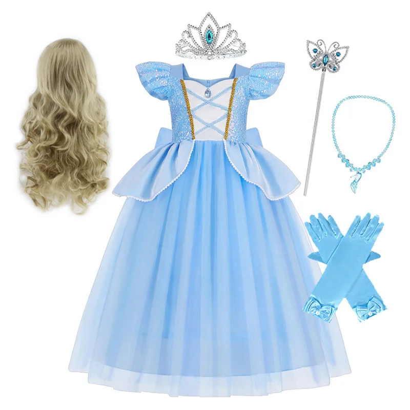 Disney Belle Princess Dress Girls Cosplay Beauty and The Beast Cinderella Snow White Costumes Kids Halloween Carnival Clothes