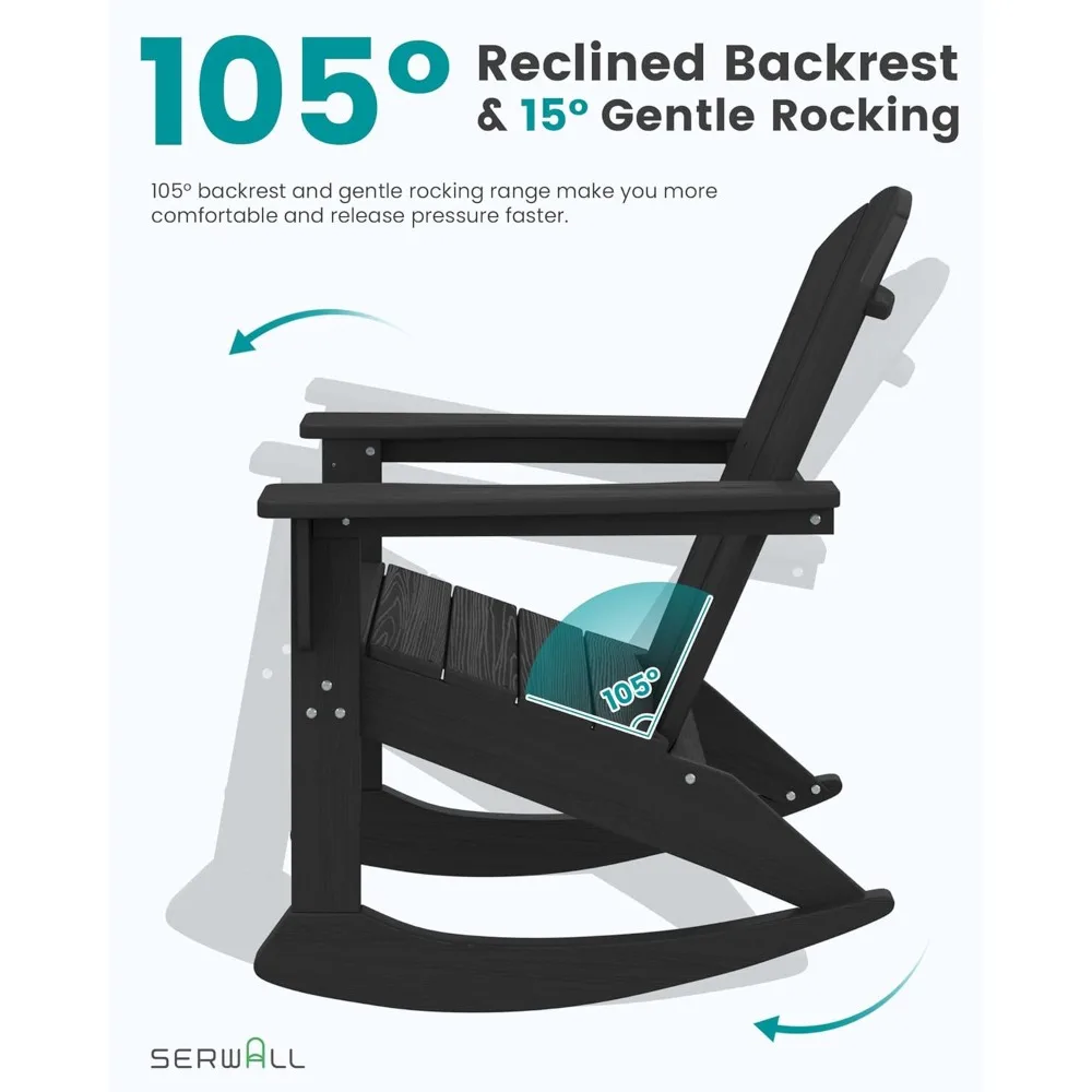 Modern Rocking Adirondack Chair Set of 2, All Weather Adirondack Rocker for Poolside, Lawn, Garden, Indoor, Outdoor