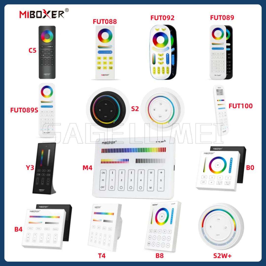 MiBoxer FUT088 FUT089 FUT089B FUT089S FUT100 FUT092 FUT092B B3 T3 B4 T4 B0 B8 S2 C5 Y3 M4 2.4G Wireless Remote RGBCCT Controller