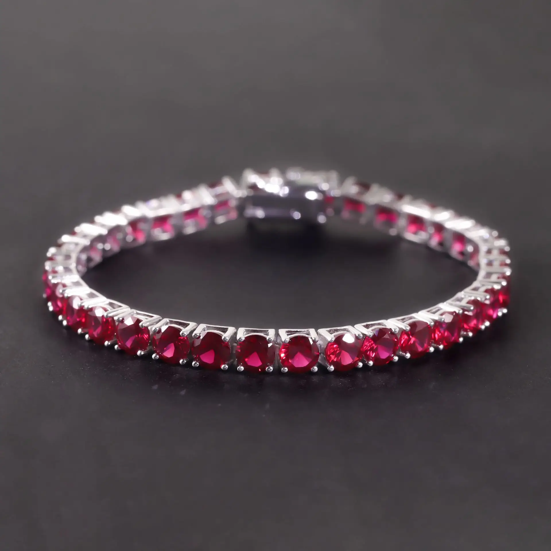 Luxury Lab-Grown Ruby Tennis Bracelet 925 Sterling Silver Radiant Red Gemstone Bangle for Women Anniversary Fine Jewelry Gift