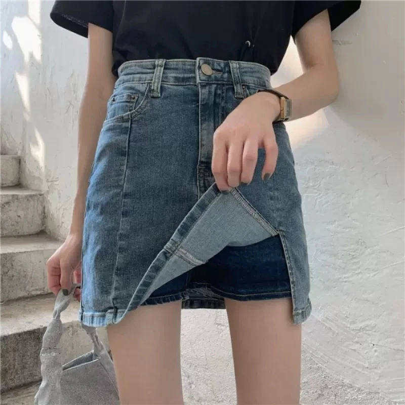 2024 New,Black Blue Culotte Denim Short Skirts,Women,Korean High Waist Mini Skirt,Woman,Spring Summer Sexy Package Hip Skirts