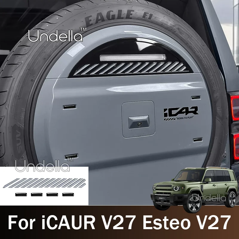 icaur-v27、エステオ-v27（2026年、2027年モデル）用、リアテールゲート用スペアタイヤカバー、3dクリスタルドリップグルー装飾ステッカー、自動車外装アクセサリー