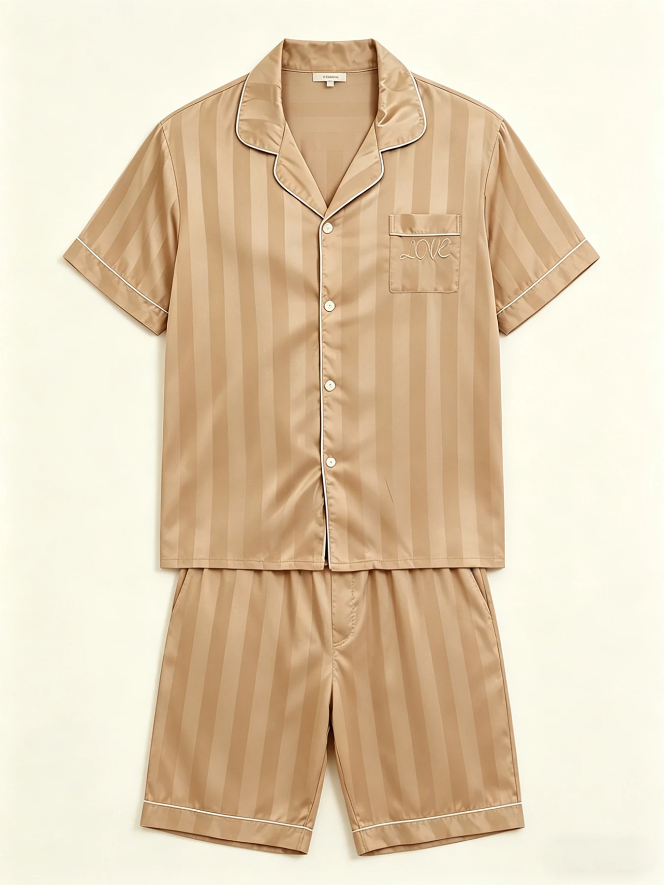2pcs Men's Satin Jacquard Pajamas Set Short Sleeve Shirt + Elastic Waist Shorts Luxury Homewear Sleepwear Soft Nightwear Pj Sets