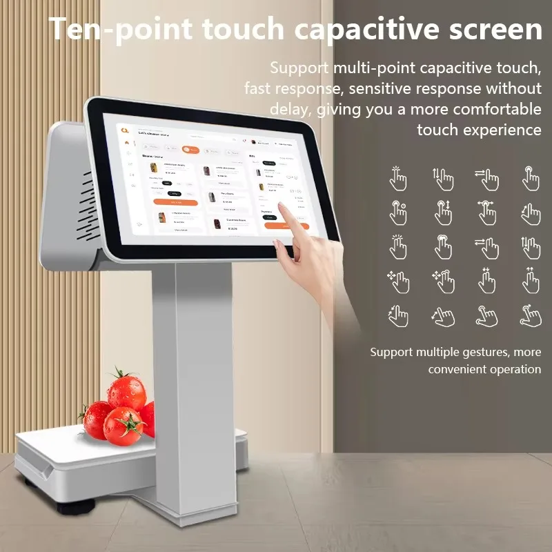 Digital Pos Systems Machine Weighing Scale Wholesale Custom All in One AI 15.6 Inch Dual Touch Screen Electronic view 3