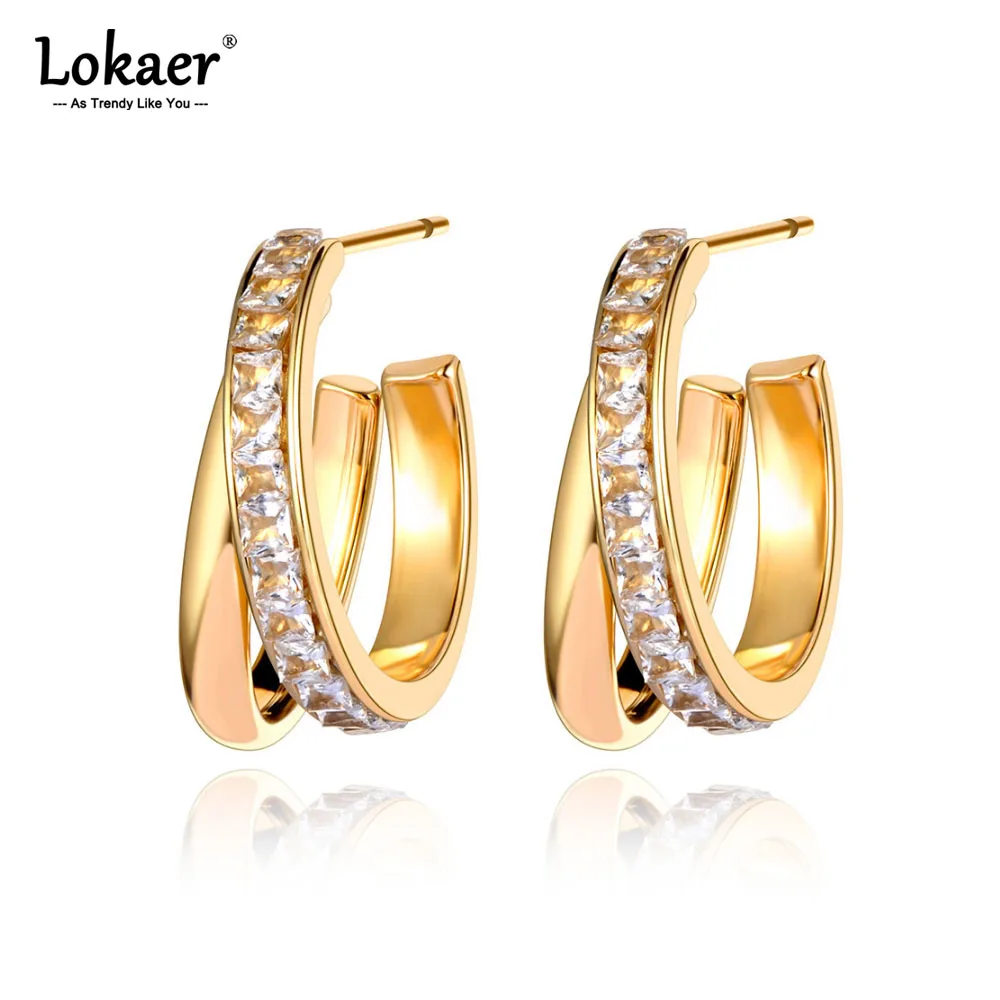 Lokaer Original Design Titan Edelstahl CZ Kristall Ohrringe Böhmen Geometrie Kreis Ohrringe Schmuck Für Frauen E21011