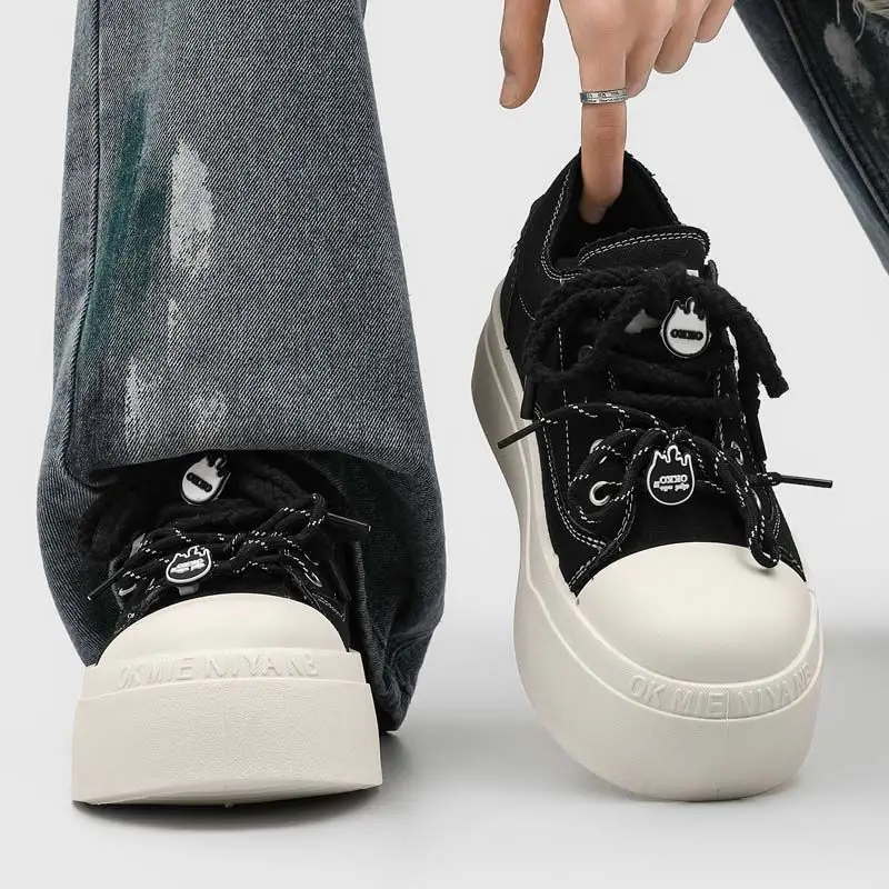 

Men's Hidden Lift Sneakers Summer New Chunky Platform Canvas Shoes Casual Skateboard Shoes Thick Sole Breathable Footwear