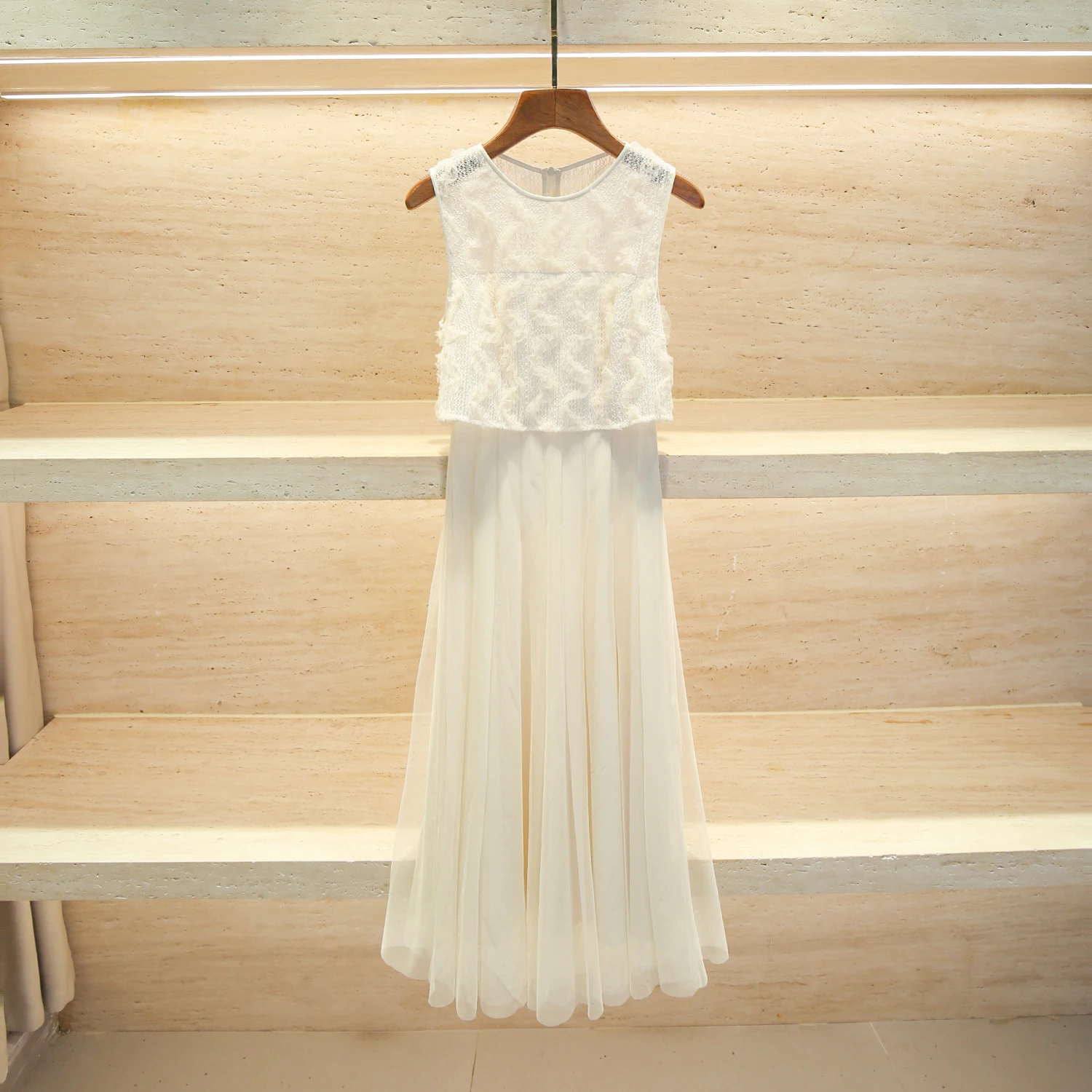 

Роскошный женский летний комплект: топ-жилет и длинная юбка с сетчатыми вставками, имитация двух предметов, в стиле маленькой Франции, трендовый дизайн с свободной талией