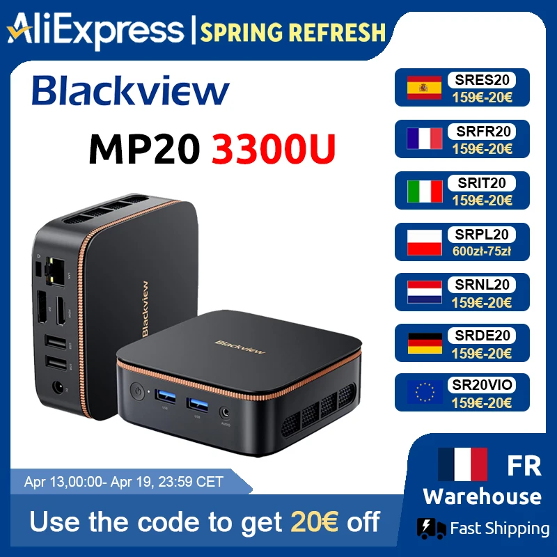 [Première mondiale] Blackview MP20 NOUVEAU Mini PC Windows 11 AMD R3 3300U 16 Go (prise en charge maximale de 32 Go) DDR4 512 Go SSD 4K UHD