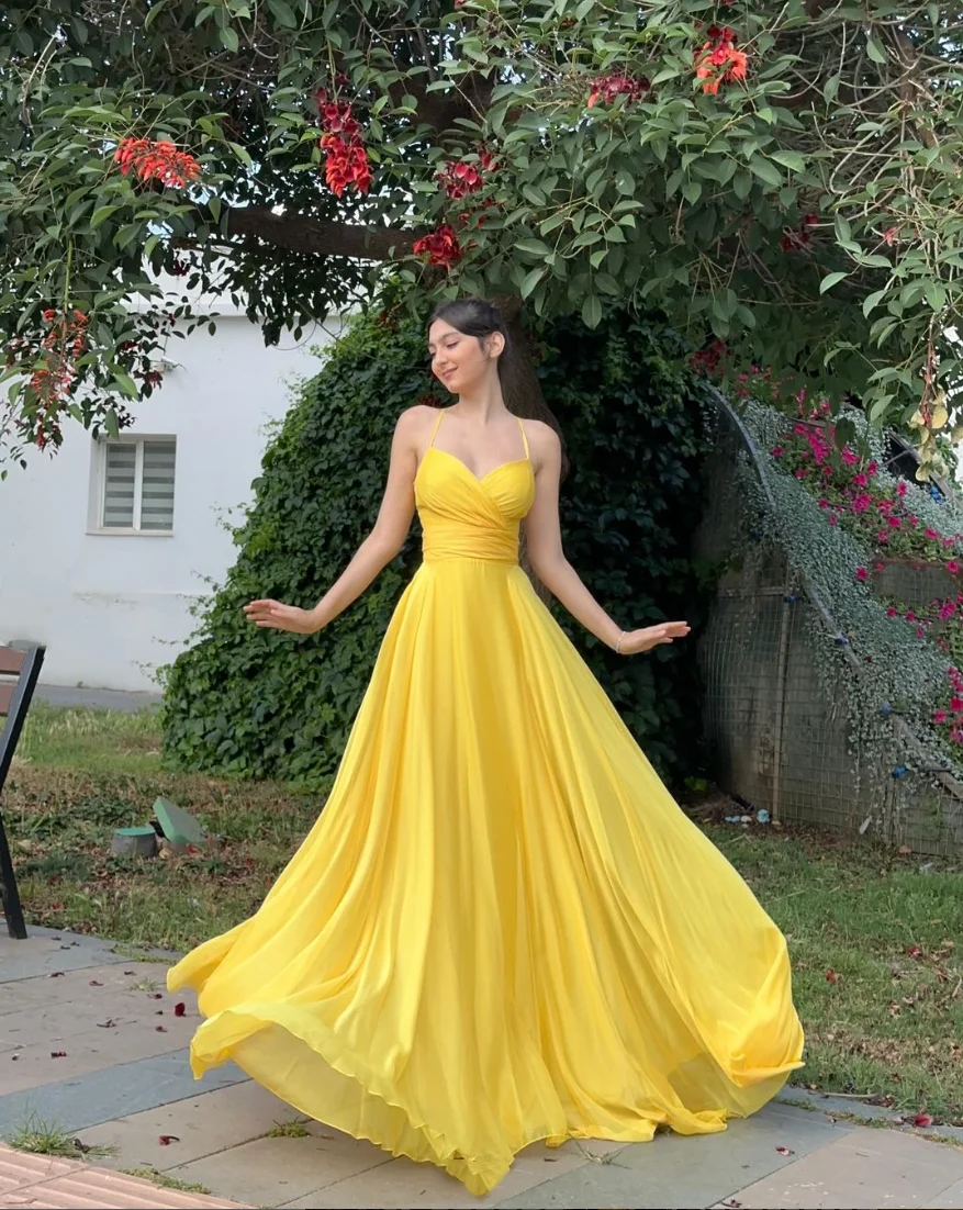 Jessica Simple A-shaped Prom Dresses Sweetheart Yellow Evening Dresses Back Strap Elegant Party Dress Special Occasion Dresses