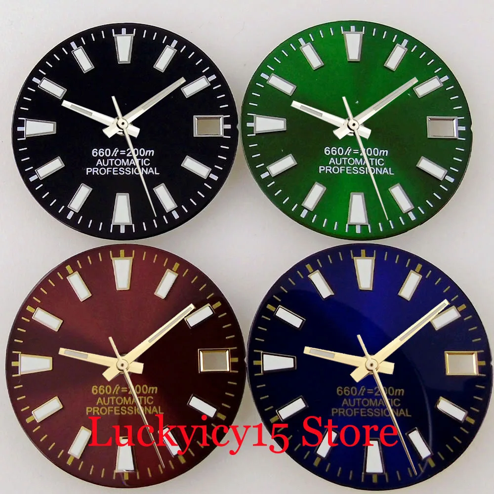 

Tandorio Green Luminous 28.5mm Sterile Blue/Green/Black Sunburst Watch Dial Date Window Fit NH35A NH35 NH36A NH34A SKX Movement