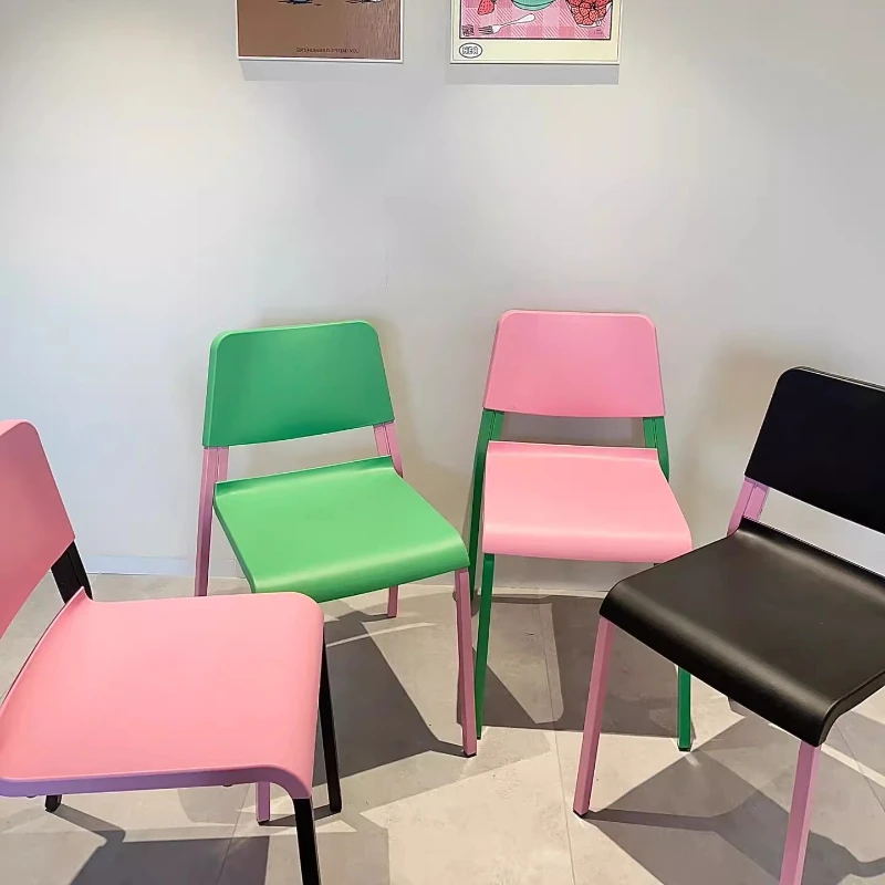 

Scandinavian Design Plastic Living Room Chairs Dopamine Color Dining Chairs Modern Minimalist Backrest Chairs for Home Furniture