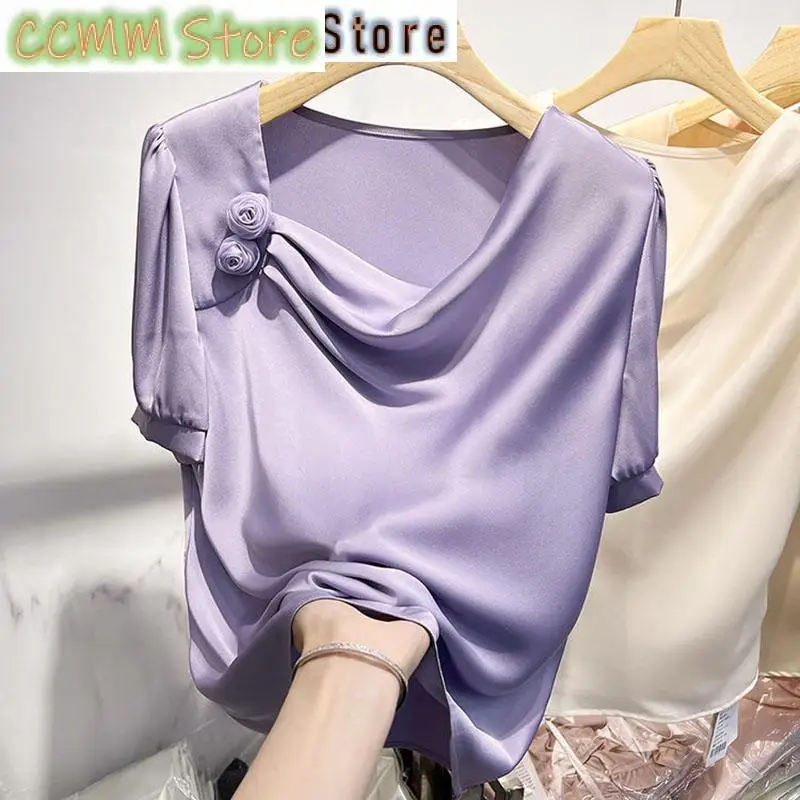 

Элегантная шифоновая блузка с квадратным воротником и складками, женская одежда, новые летние повседневные пуловеры, офисная женская рубашка