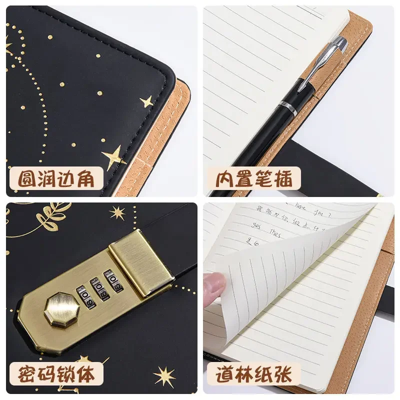 Imagem -05 - Creative Password Book With Lock Thickened Diary Student Notepad Stationery Notebook Binder Novo a5 200 Páginas