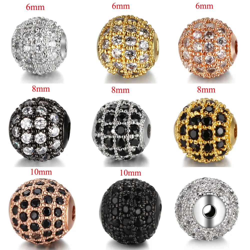 3pcs/Lot Factory Prices 6/8/10mm Diy Brass Zircon Beads Men Women Disc Round CZ Ball Jewelry Bracelet Necklace Making Charm