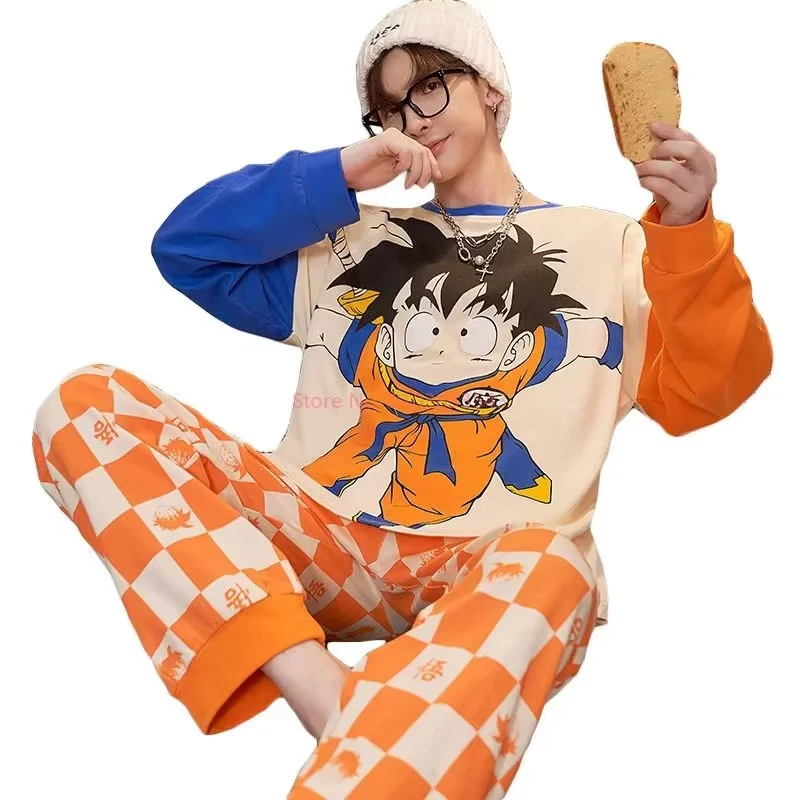 Cute Dragon Ball Cartoon Boys Pajamas Suit Anime Son Goku Autumn Large-Size Man'S Long Sleeves Home Clothes Unisex Sleepwear Set