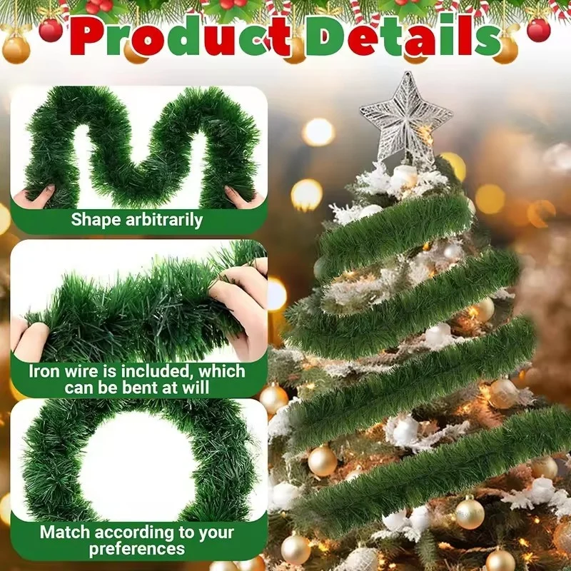 

1PC 3/5/10m Christmas Garland - Artificial Green Rattan Vine for DIY Wreath Indoor Outdoor Home Wedding Party Decor