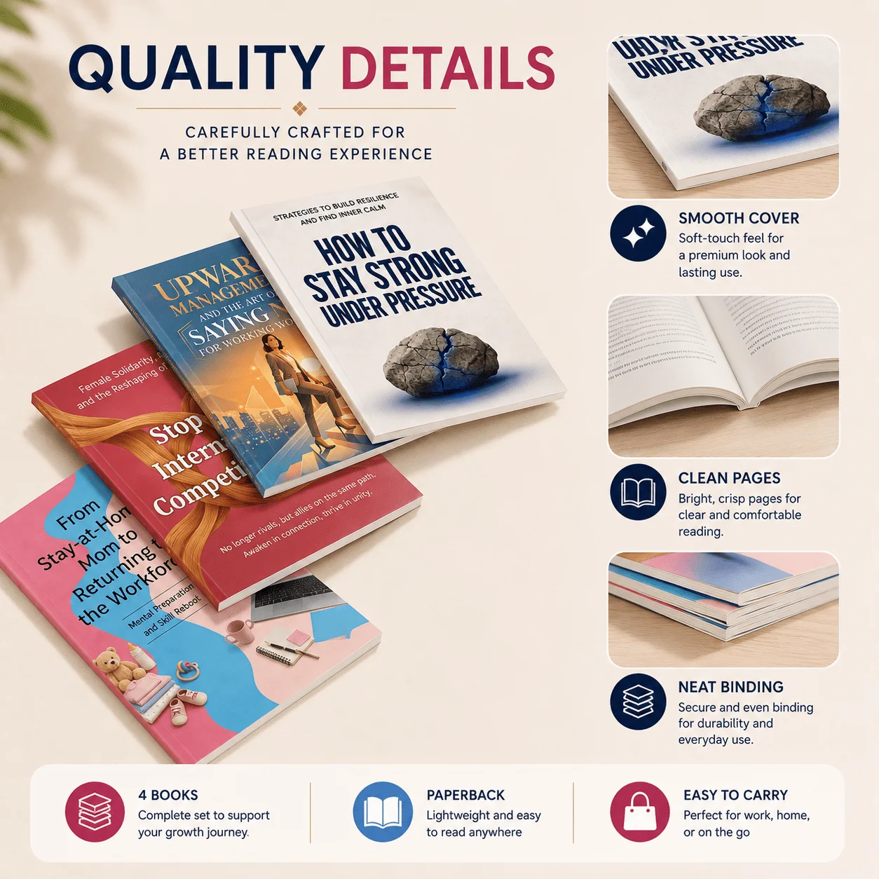 4-Book Women’s Career Comeback & Leadership Growth Book Set, Includes How to Stay Strong Under Pressure