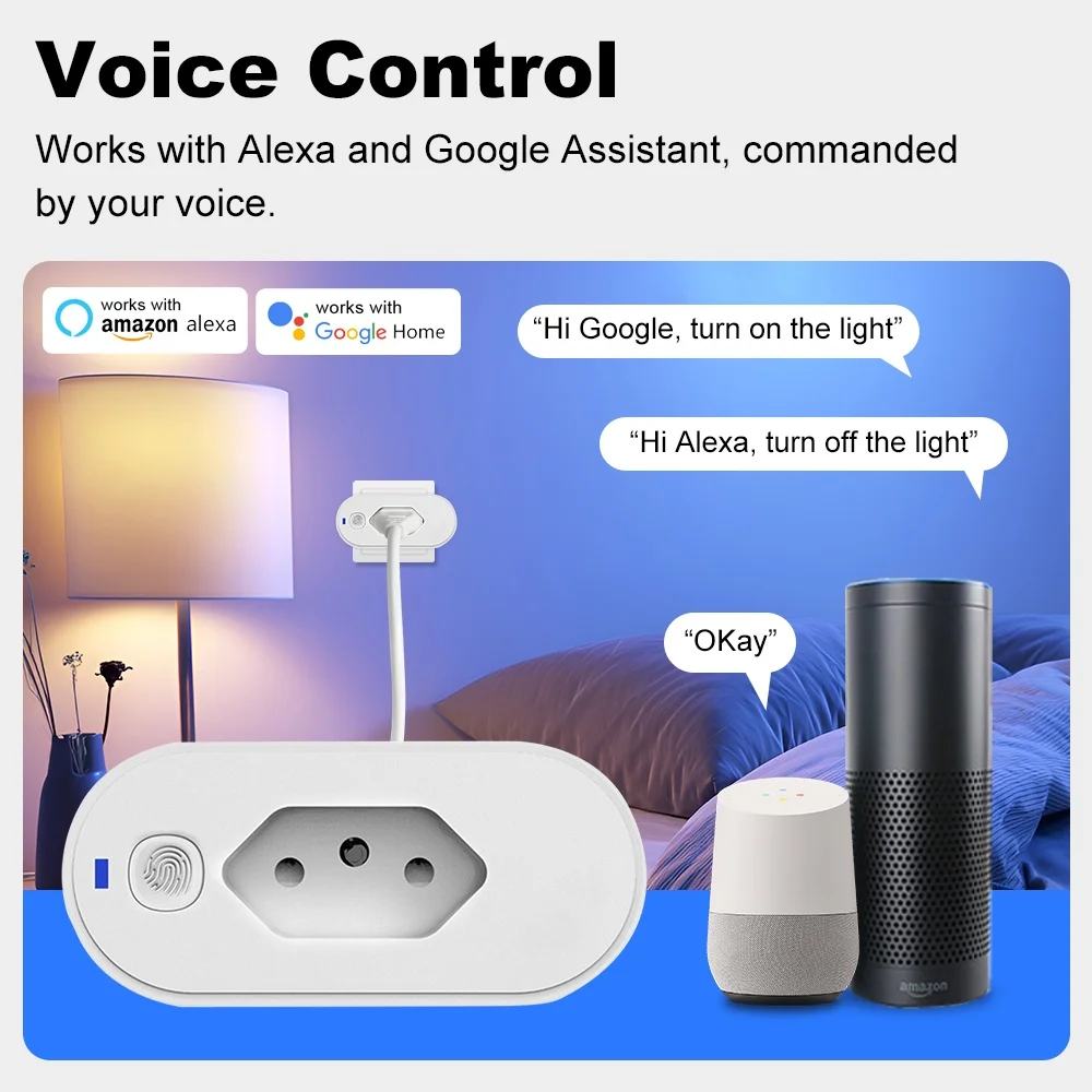 Tuya Smart Brazil Plug WiFi 16A Timing Smart Socket With Power Monitor Smart Life APP Voice Remote Control Google Home Alexa